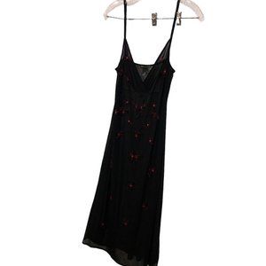 Vivienne tam vintage 1990s black semi sheer red beaded flowers dress 2